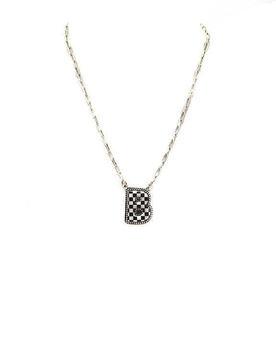 Checkered Bubble Initial Necklace Snowing West