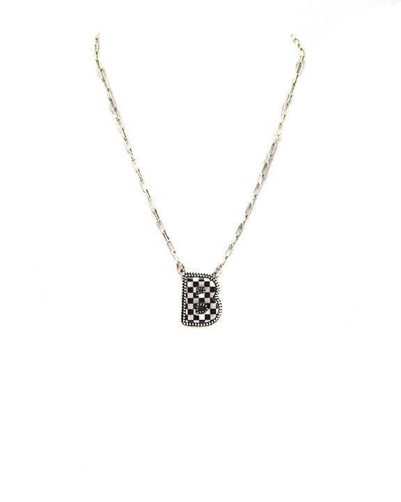 Checkered Bubble Initial Necklace Snowing West