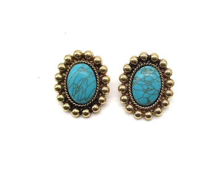 Western Oval Turquoise Post Earring