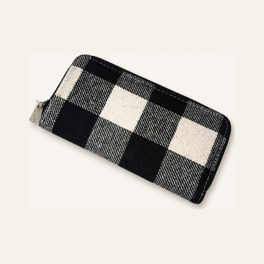 BUFFALO PLAID WALLET BLACK on soft white background