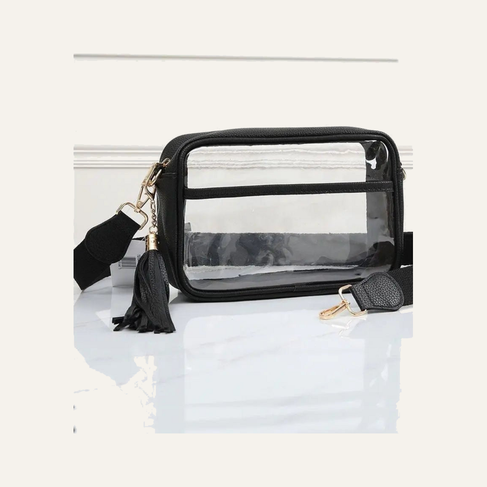 Solid Color Outlined Clear Crossbody Bag on soft white background