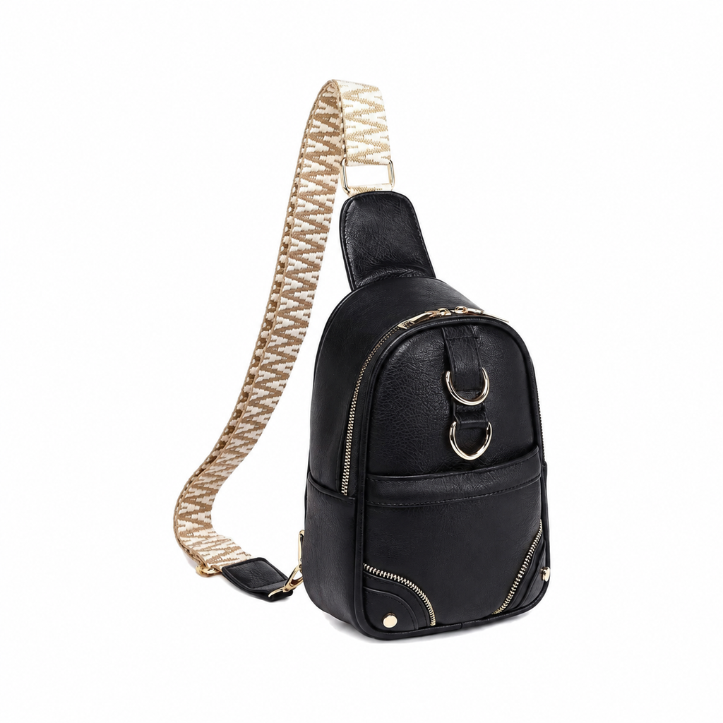 Gold Ring Zipper Sling Fanny Travel Crossbody Bag