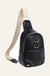 Gold Ring Zipper Sling Fanny Travel Crossbody Bag on soft white background