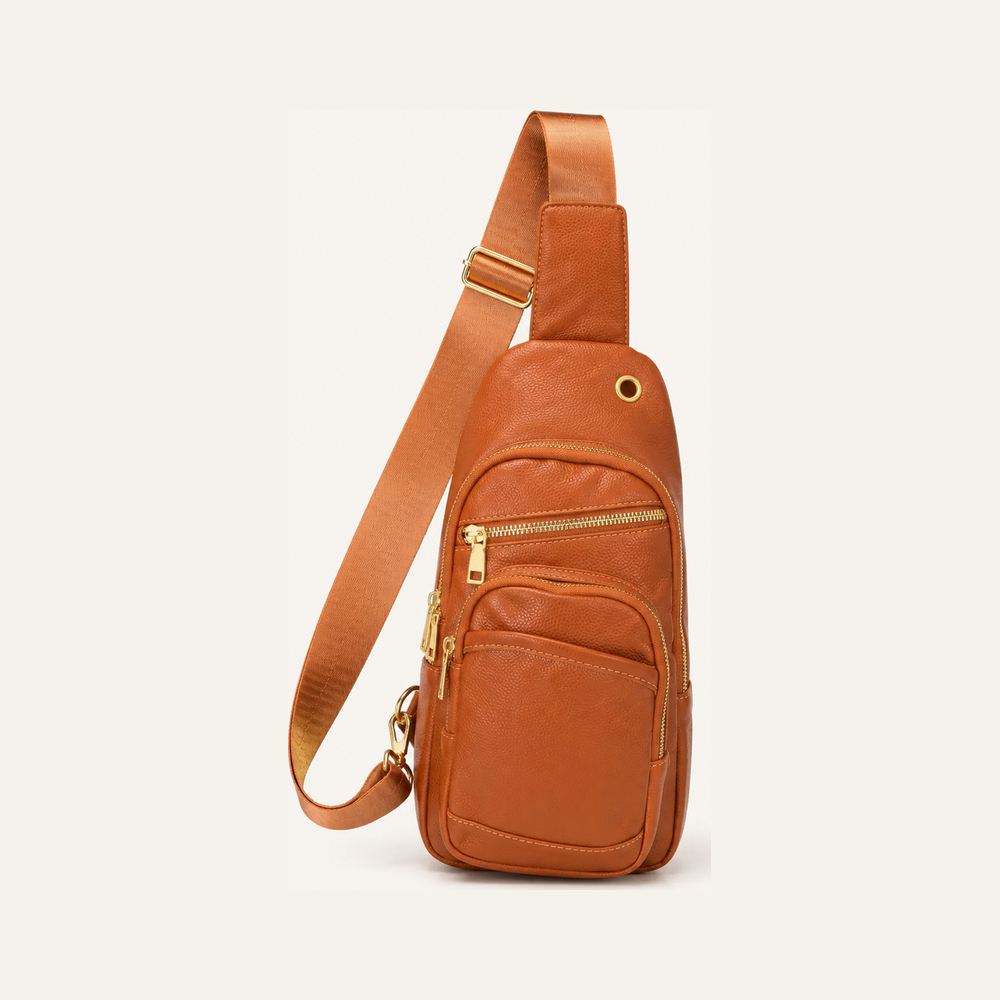Allana Sling Pack Crossbody Bag Vegan Leather on soft white background