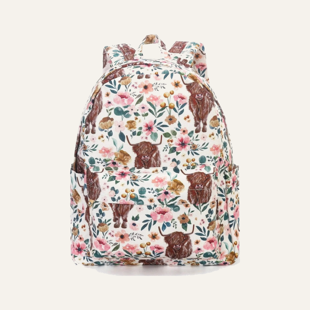 Highland Cow Floral Kids Backpack