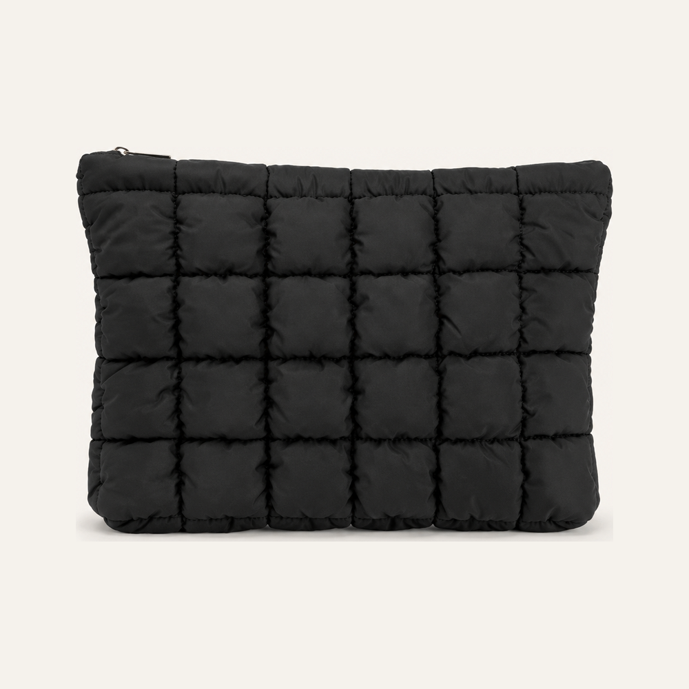 Quilted Cosmetic Makeup Pouch Clutch Bag on soft white background