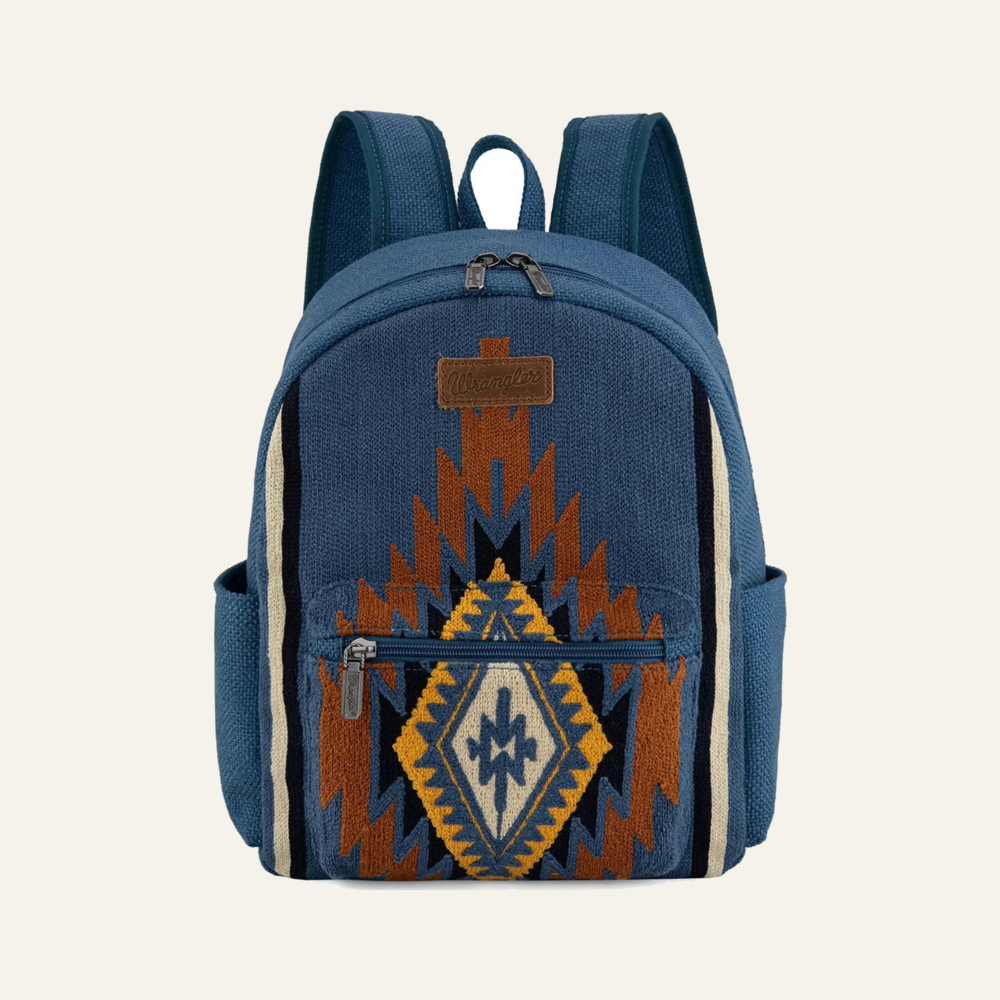 WG174-91152 Wrangler Southwestern Knitted Backpack - Jean on soft white background