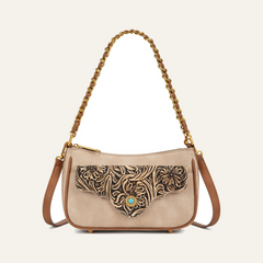 Montana West Tooled Floral Turquoise Chain Shoulder Crossbody Bag - Tan