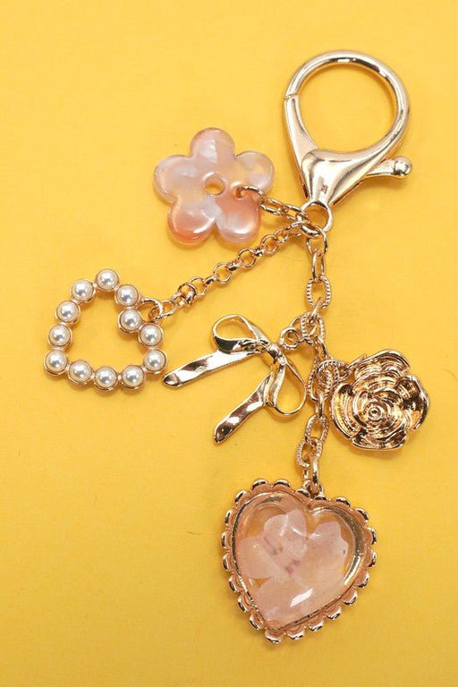 Bag Charm - Pressed Flower Bow Pearl Heart Charms - LECCE