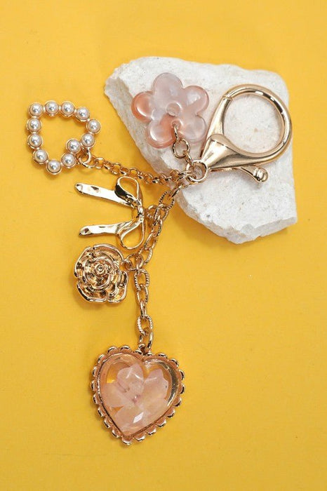 Bag Charm - Pressed Flower Bow Pearl Heart Charms - LECCE