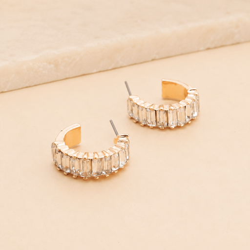 Baguette Stone Circle Hoop Earrings on ivory background