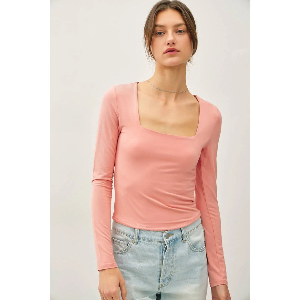 BASIC SQUARE NECK LONG SLEEVE TOP - LECCE