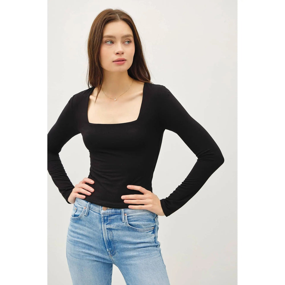 BASIC SQUARE NECK LONG SLEEVE TOP - LECCE