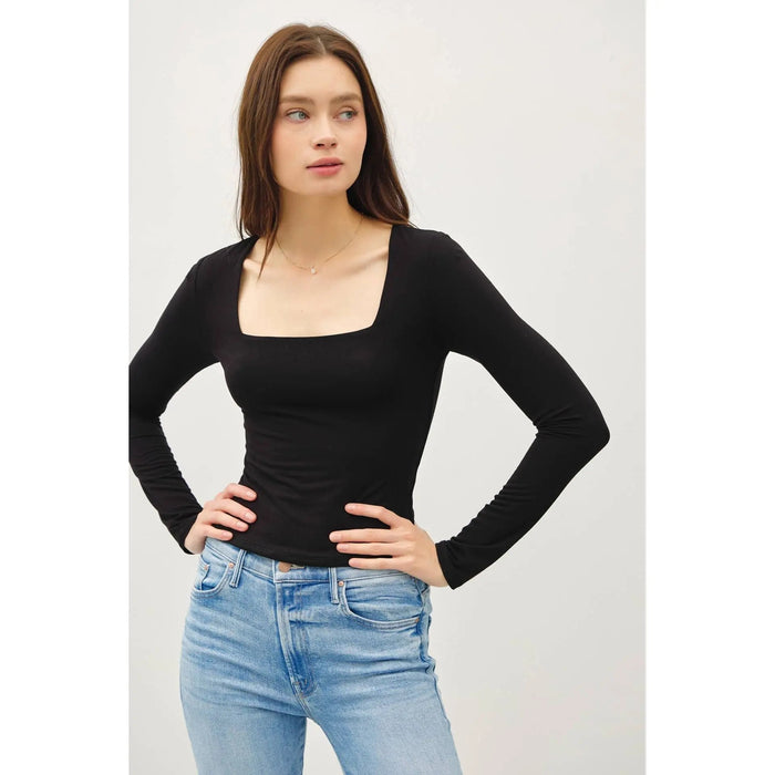 BASIC SQUARE NECK LONG SLEEVE TOP - LECCE