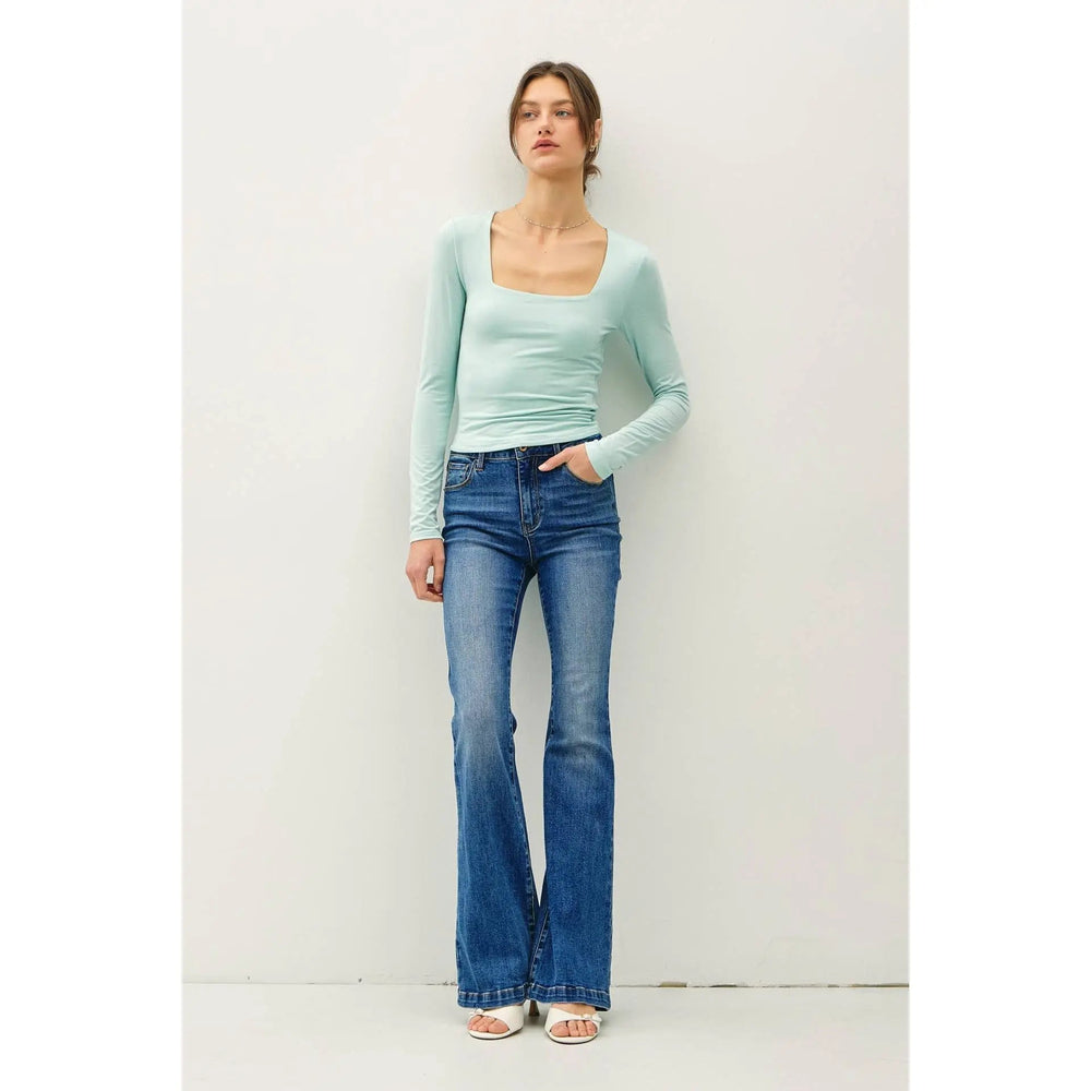 BASIC SQUARE NECK LONG SLEEVE TOP - LECCE