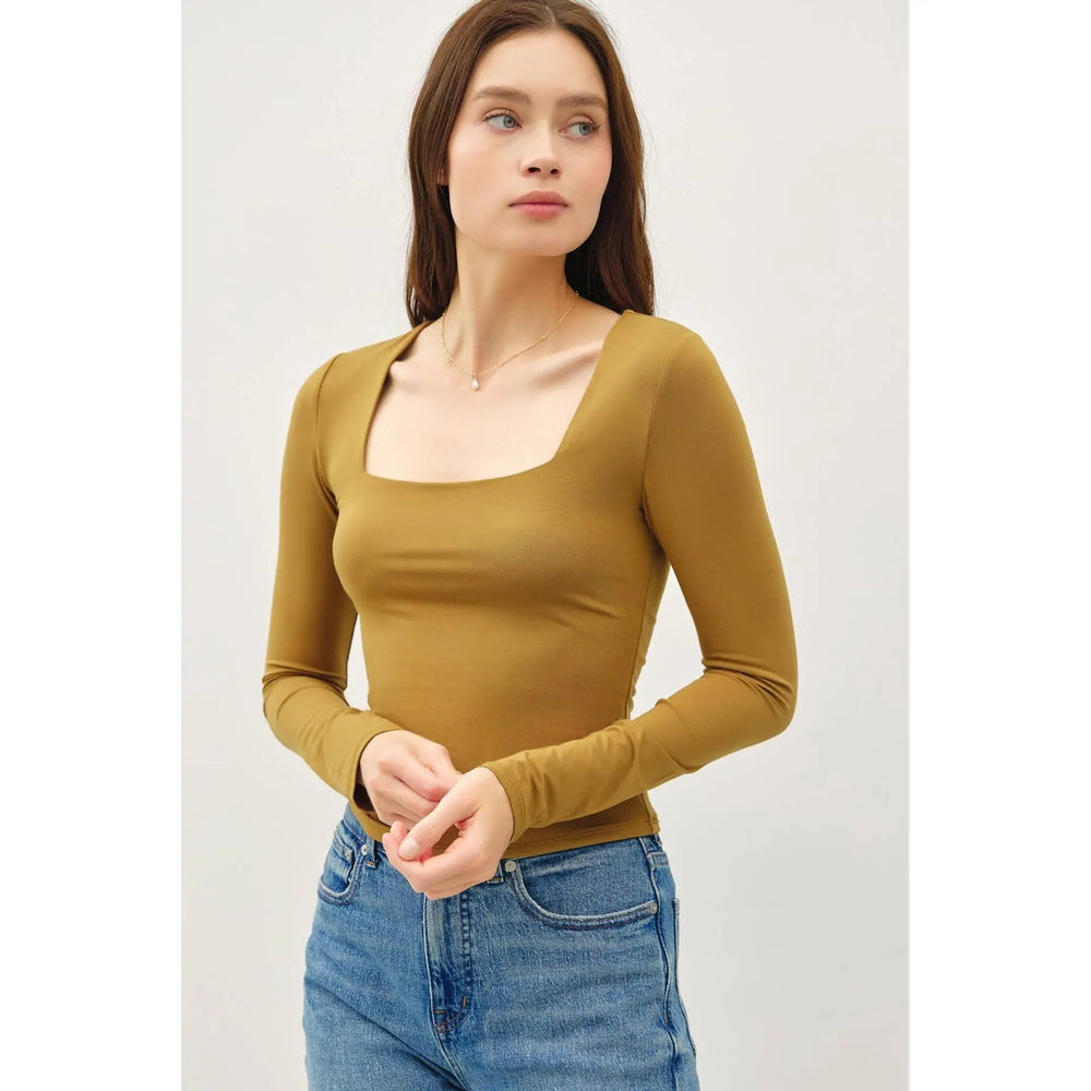 BASIC SQUARE NECK LONG SLEEVE TOP - LECCE
