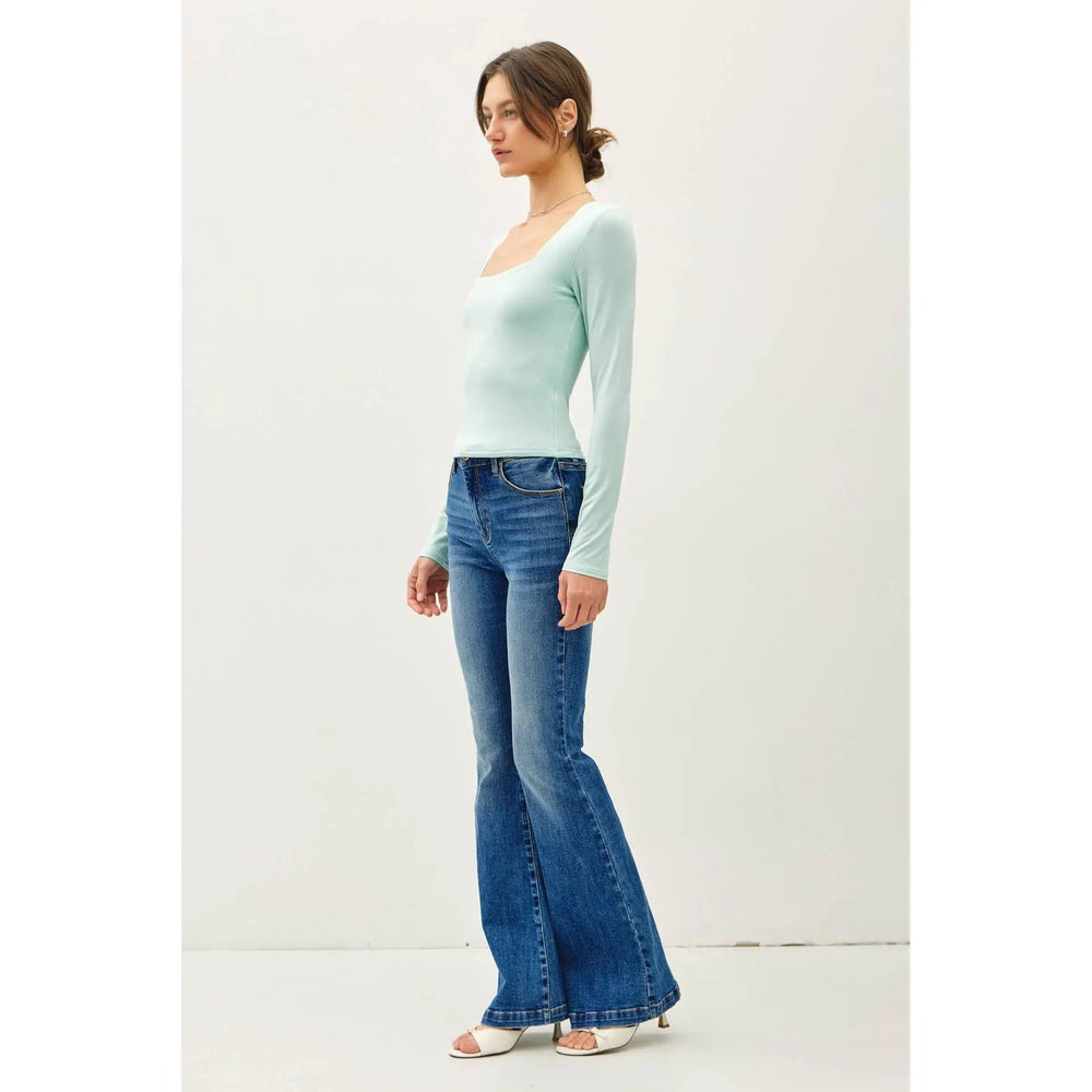 BASIC SQUARE NECK LONG SLEEVE TOP - LECCE