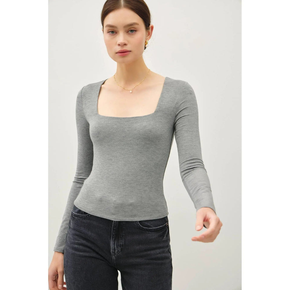 BASIC SQUARE NECK LONG SLEEVE TOP - LECCE