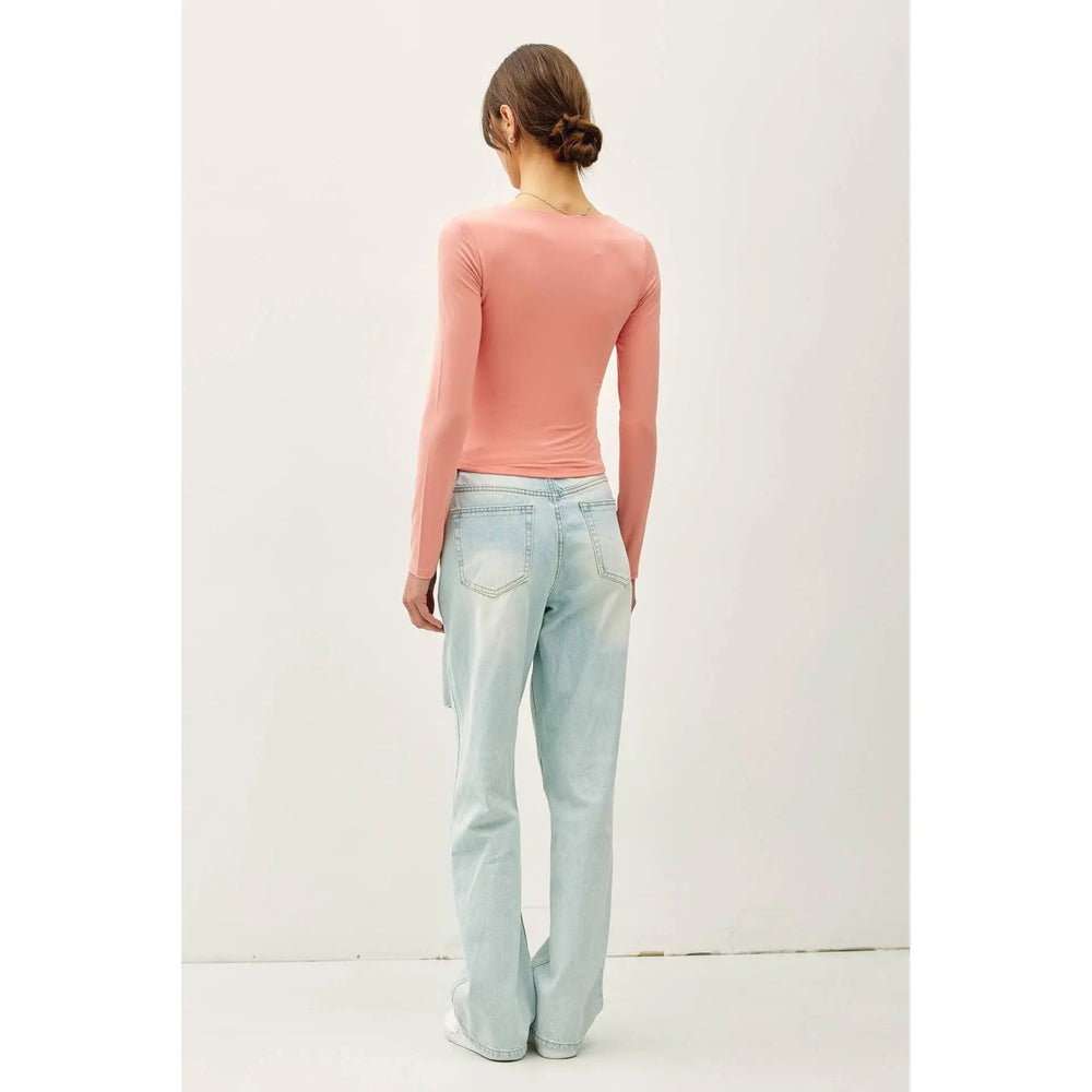 BASIC SQUARE NECK LONG SLEEVE TOP - LECCE