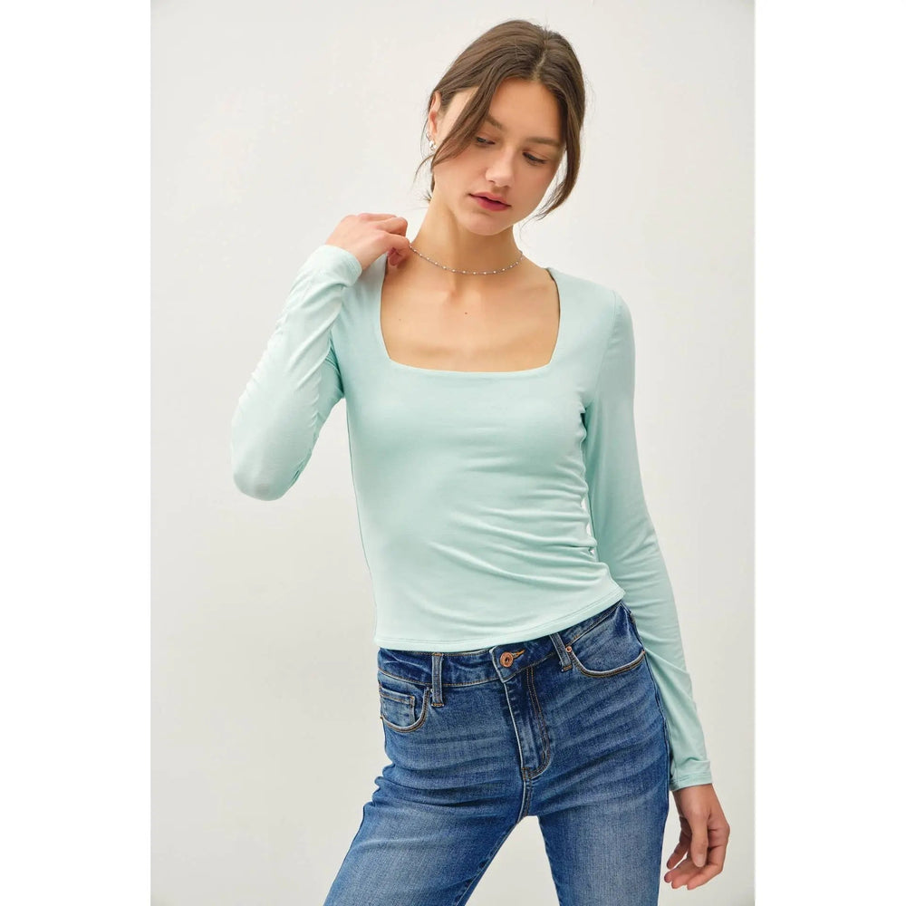 BASIC SQUARE NECK LONG SLEEVE TOP - LECCE