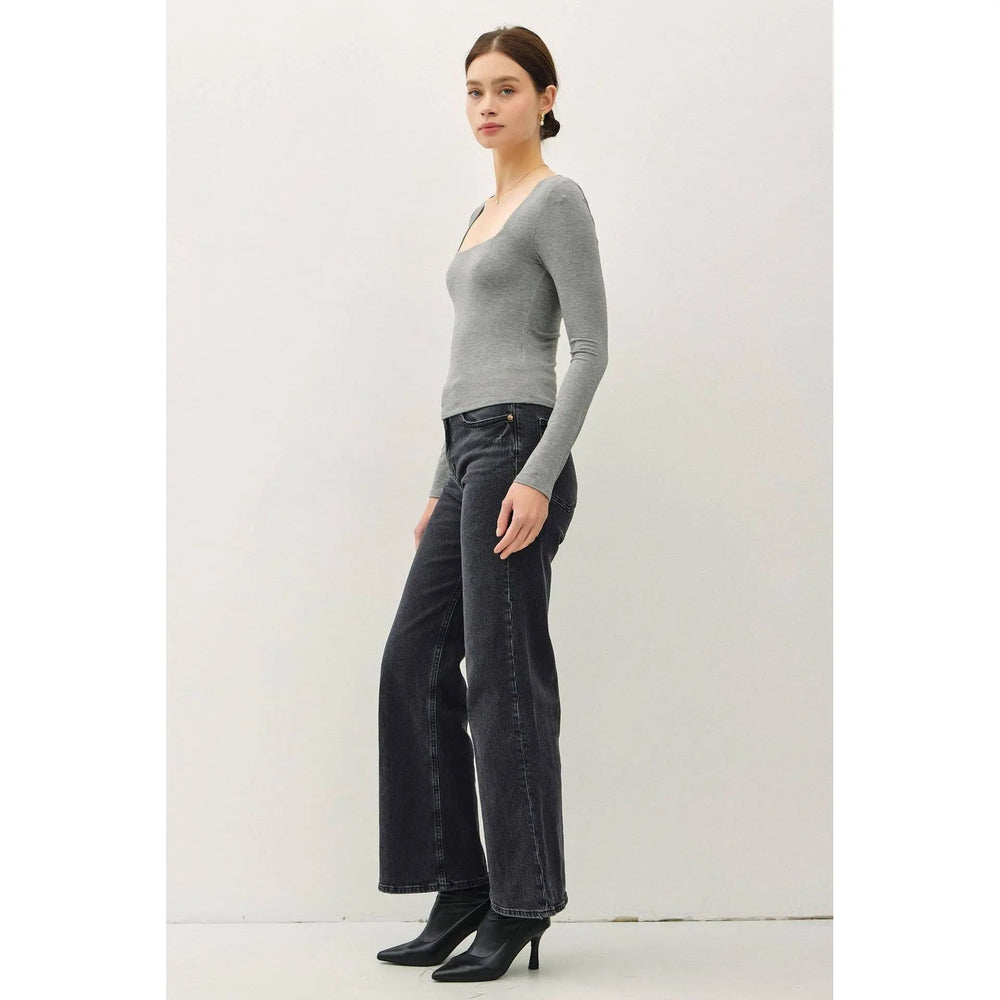 BASIC SQUARE NECK LONG SLEEVE TOP - LECCE
