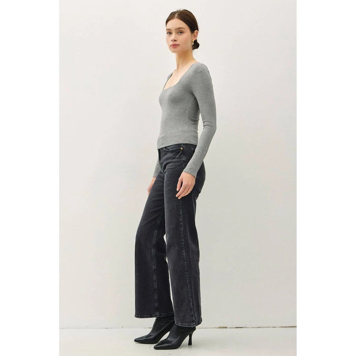 BASIC SQUARE NECK LONG SLEEVE TOP - LECCE