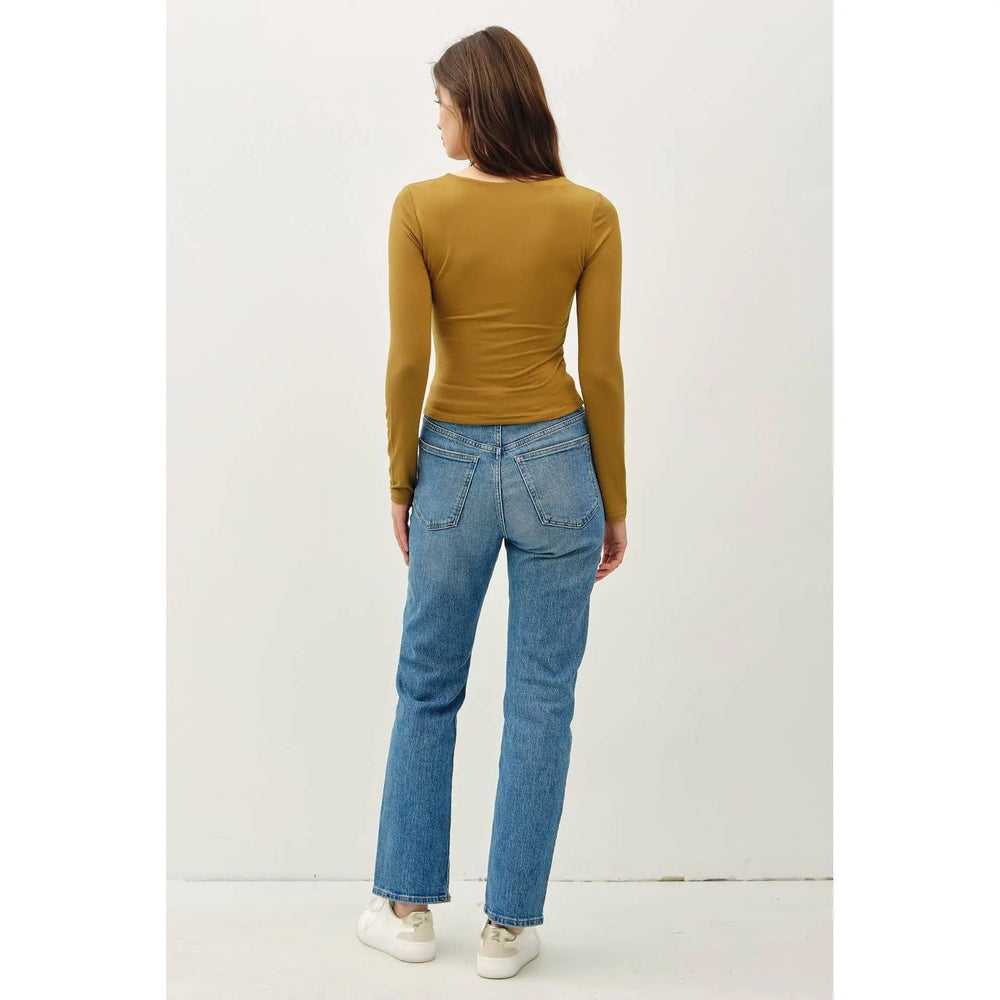 BASIC SQUARE NECK LONG SLEEVE TOP - LECCE