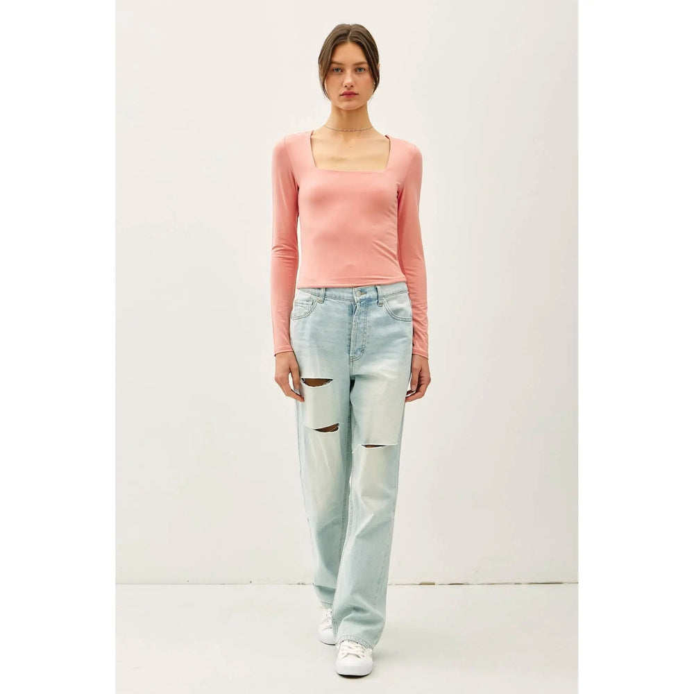 BASIC SQUARE NECK LONG SLEEVE TOP - LECCE