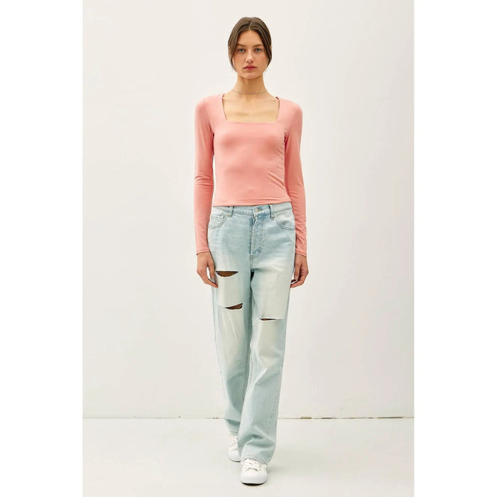 BASIC SQUARE NECK LONG SLEEVE TOP - LECCE