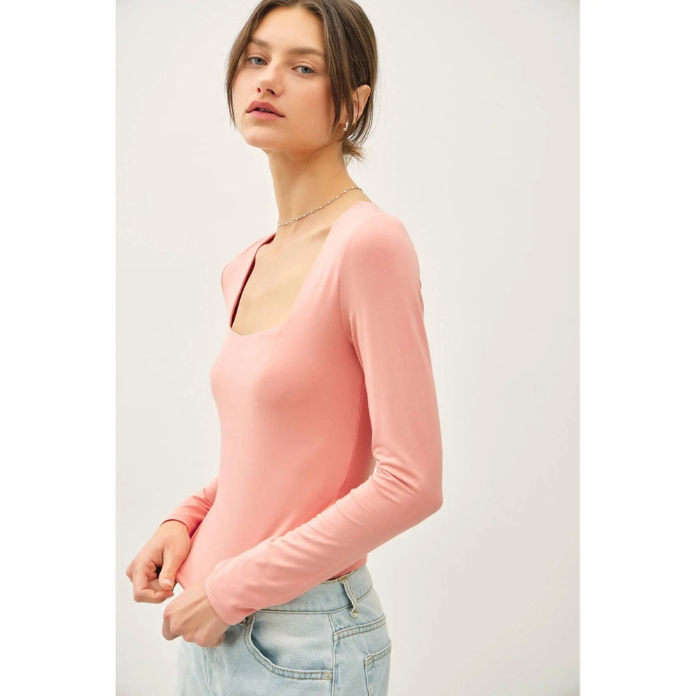 BASIC SQUARE NECK LONG SLEEVE TOP - LECCE