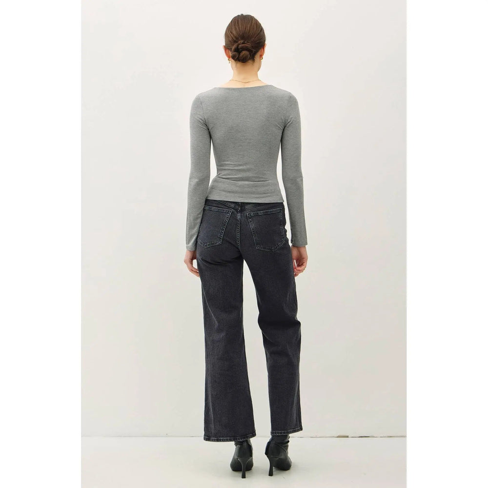 BASIC SQUARE NECK LONG SLEEVE TOP - LECCE
