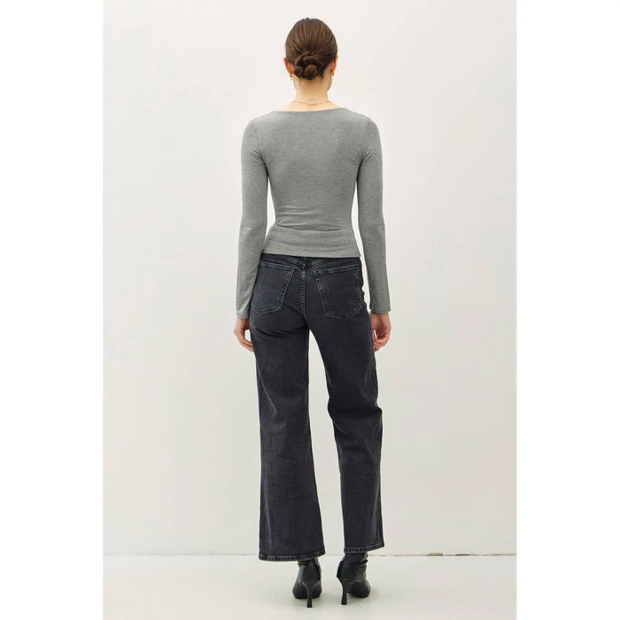 BASIC SQUARE NECK LONG SLEEVE TOP - LECCE