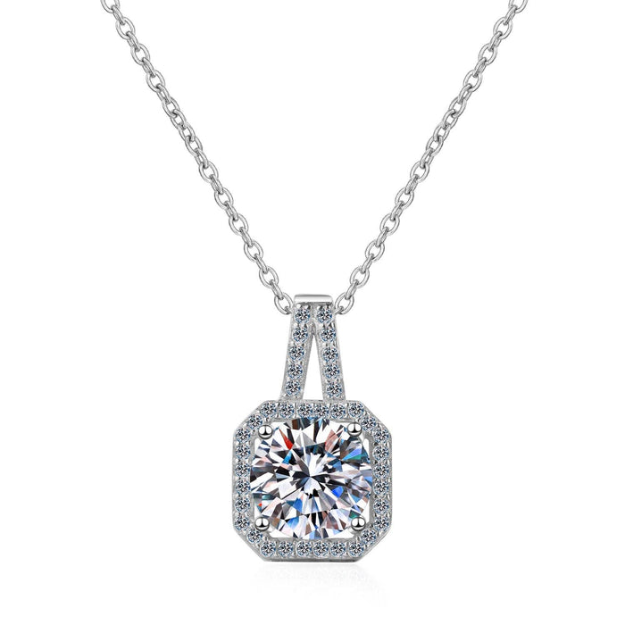 Sterling Silver Square Moissanite Halo Charm Necklace