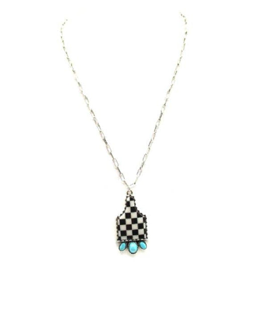 Western Checkered Cattle Tag Pendant Necklace Snowing West