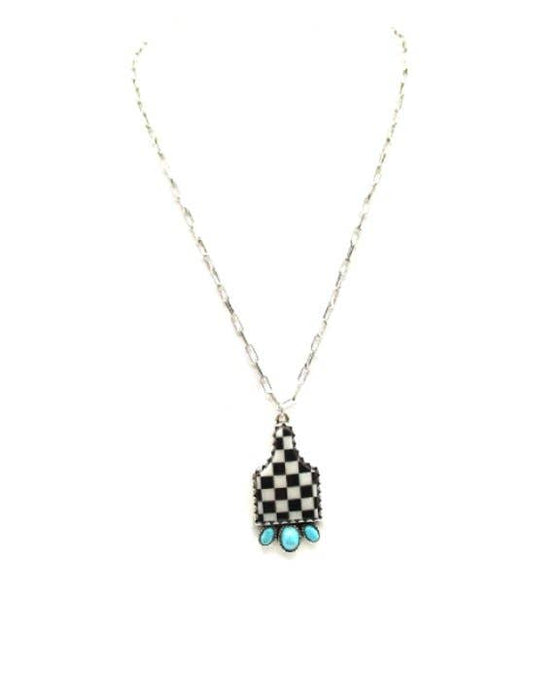 Western Checkered Cattle Tag Pendant Necklace Snowing West