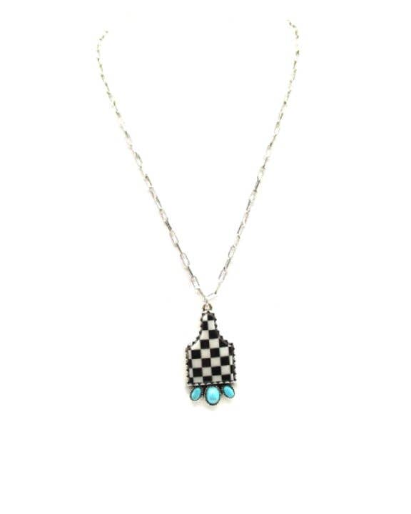 Western Checkered Cattle Tag Pendant Necklace
