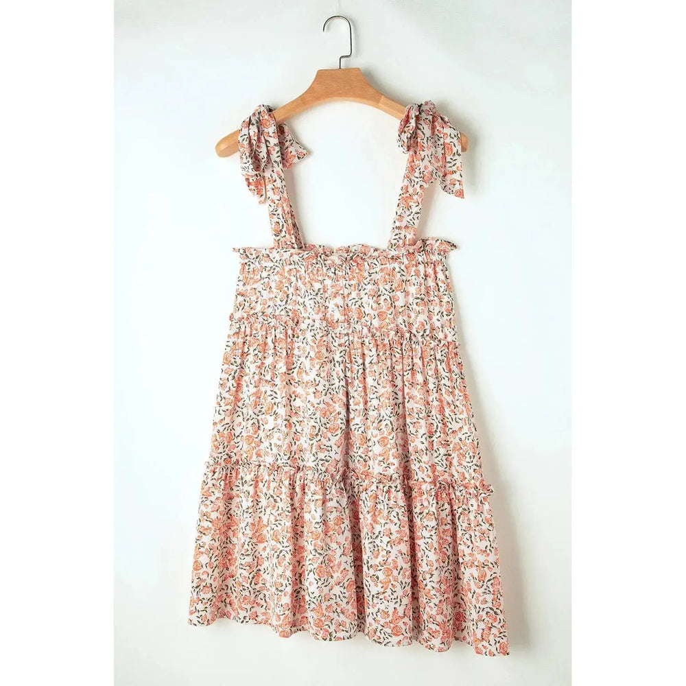Orange Rose Floral Knotted Straps Tiered Babydoll Dress Dear lover