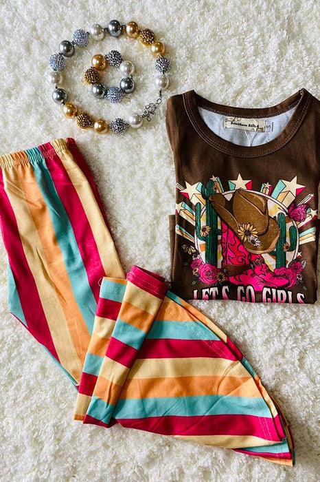Western girls top & striped pants set