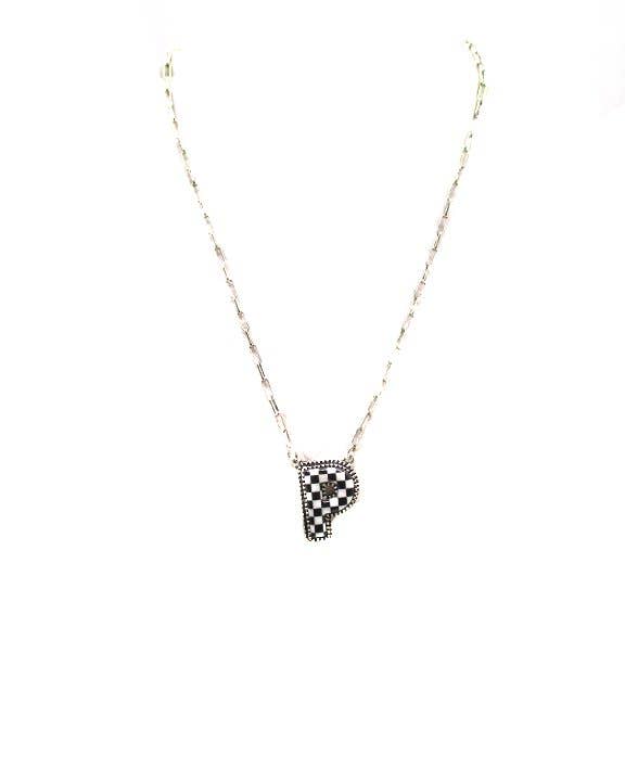 Checkered Bubble Initial Necklace Snowing West