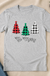 Be Merry Plaid Christmas Trees T-shirt flat lay