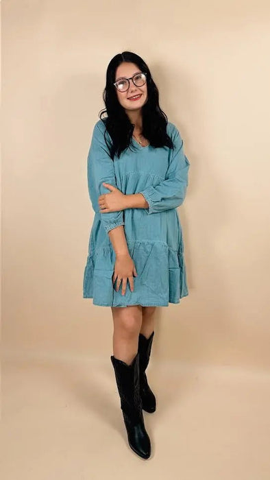 Beau Blue Puff Sleeve Mini Dress - LECCE