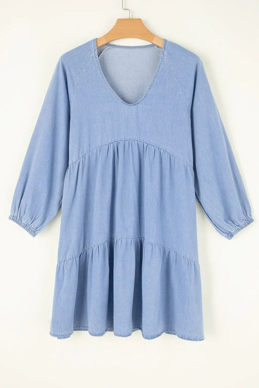 Beau Blue Puff Sleeve Mini Dress - LECCE