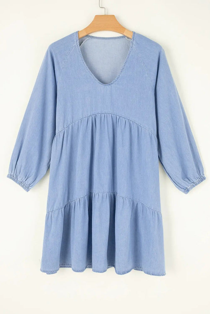 Beau Blue Puff Sleeve Mini Dress - LECCE