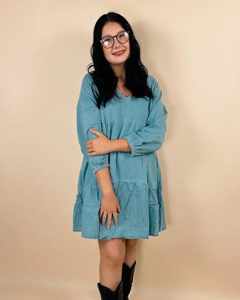 Beau Blue Puff Sleeve Mini Dress - LECCE