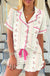 Beige Floral Print Contrast Pipping Short Pajamas Set - LECCE