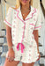 Beige Floral Print Contrast Pipping Short Pajamas Set - LECCE