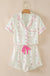 Beige Floral Print Contrast Pipping Short Pajamas Set - LECCE