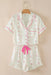 Beige Floral Print Contrast Pipping Short Pajamas Set - LECCE