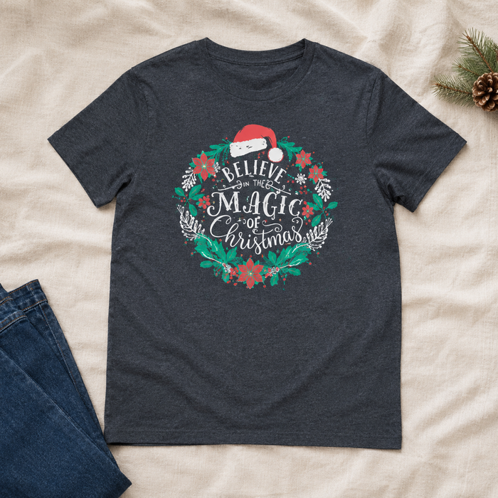 Believe in the Magic of Christmas T-shirt flat lay