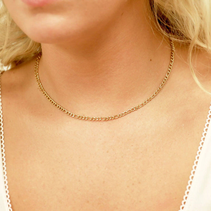 18K Gold Figaro Chain Necklace Stainless Steel
